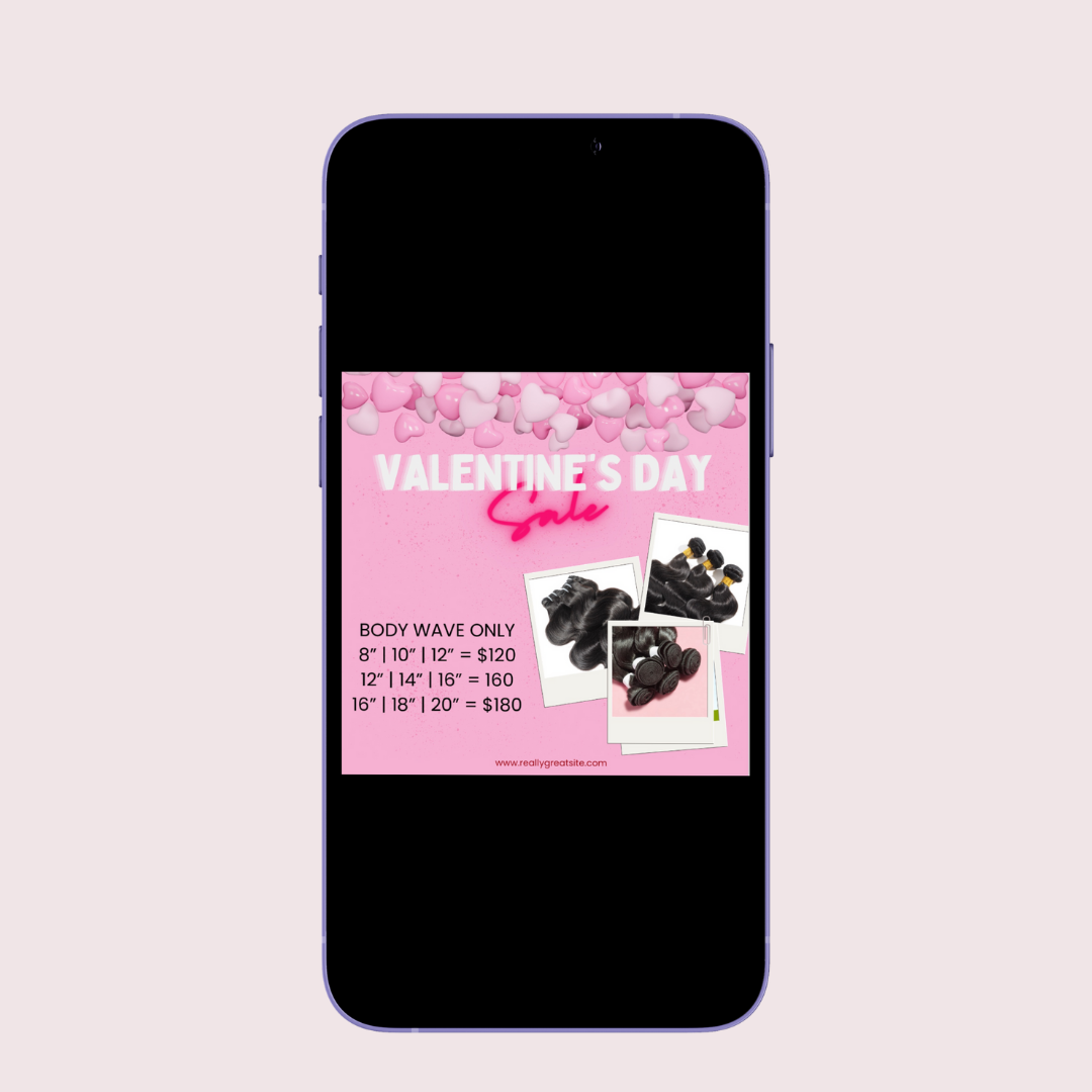 Valentine’s Day Hair Sale Flyer | Editable Canva Template for Hair Vendors