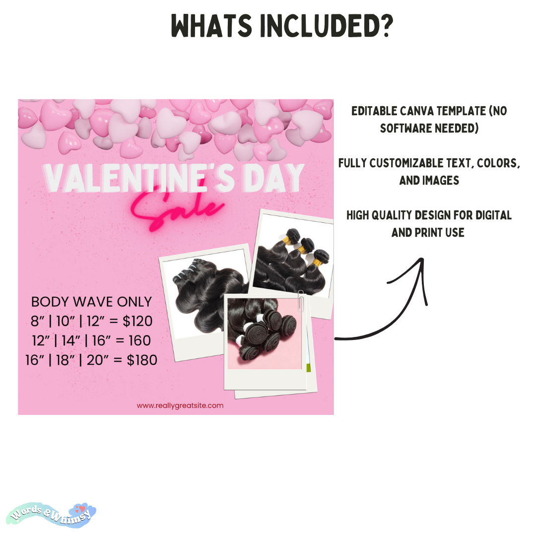 Valentine’s Day Hair Sale Flyer | Editable Canva Template for Hair Vendors