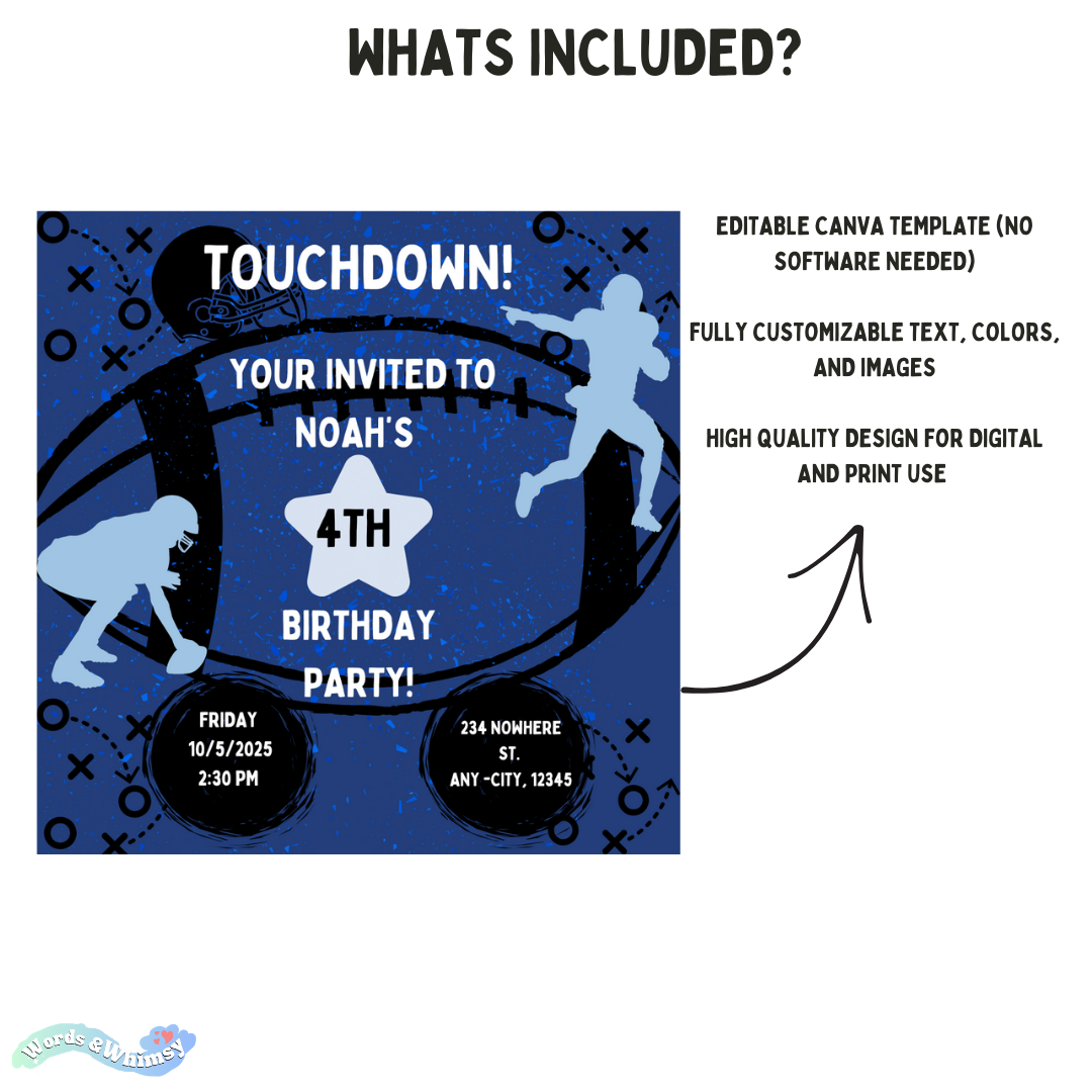 Football Themed Birthday Party Invitation | Customizable Digital Download for Kids Party