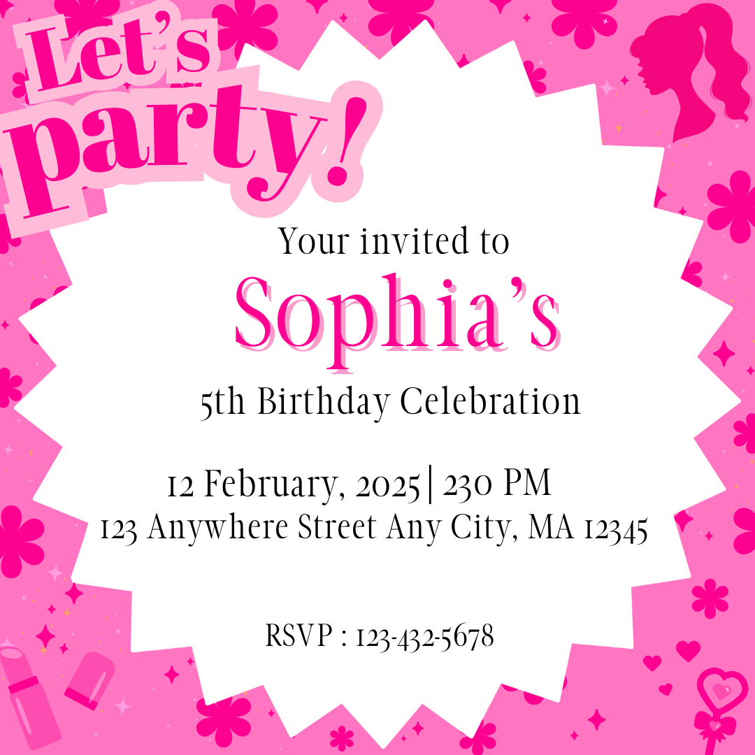 Barbie-Inspired Birthday Invitation | Editable Pink Canva Template