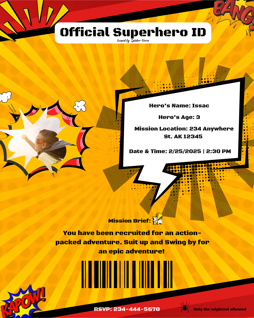 Superhero ID Birthday Invitation | Editable Spider Hero Party Invite